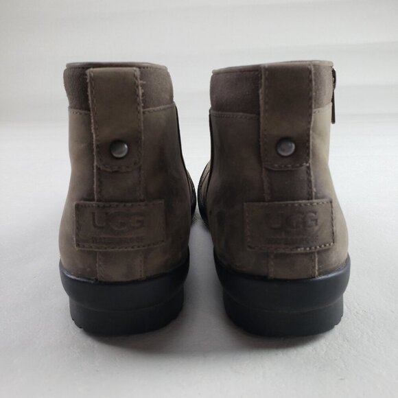 Ugg Attell Waterproof Ankle Boot Womens 7 Brown Leather Side Zip Fleece Lined - Picture 7 of 11